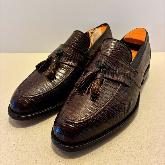 $695 Allen Edmonds CLAYTON Genuine Lizard 9.5 D Brown - includes shoe trees - Picture 1 of 4